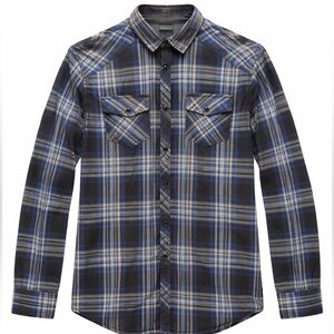 INC International Concepts Men's Blue and Gray Plaid Pearlsnap Shirt
